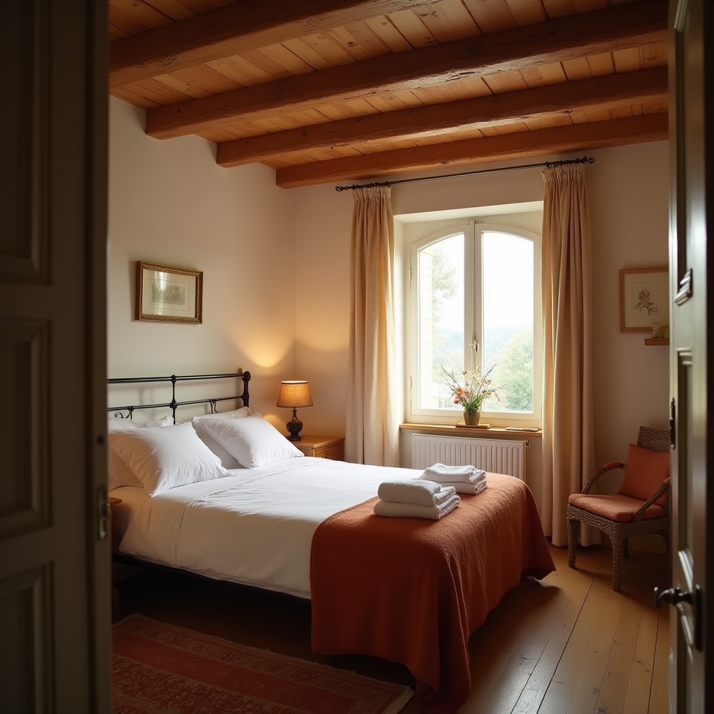 Habitación sencilla y acogedora de la casa rural utilizada durante el retiro